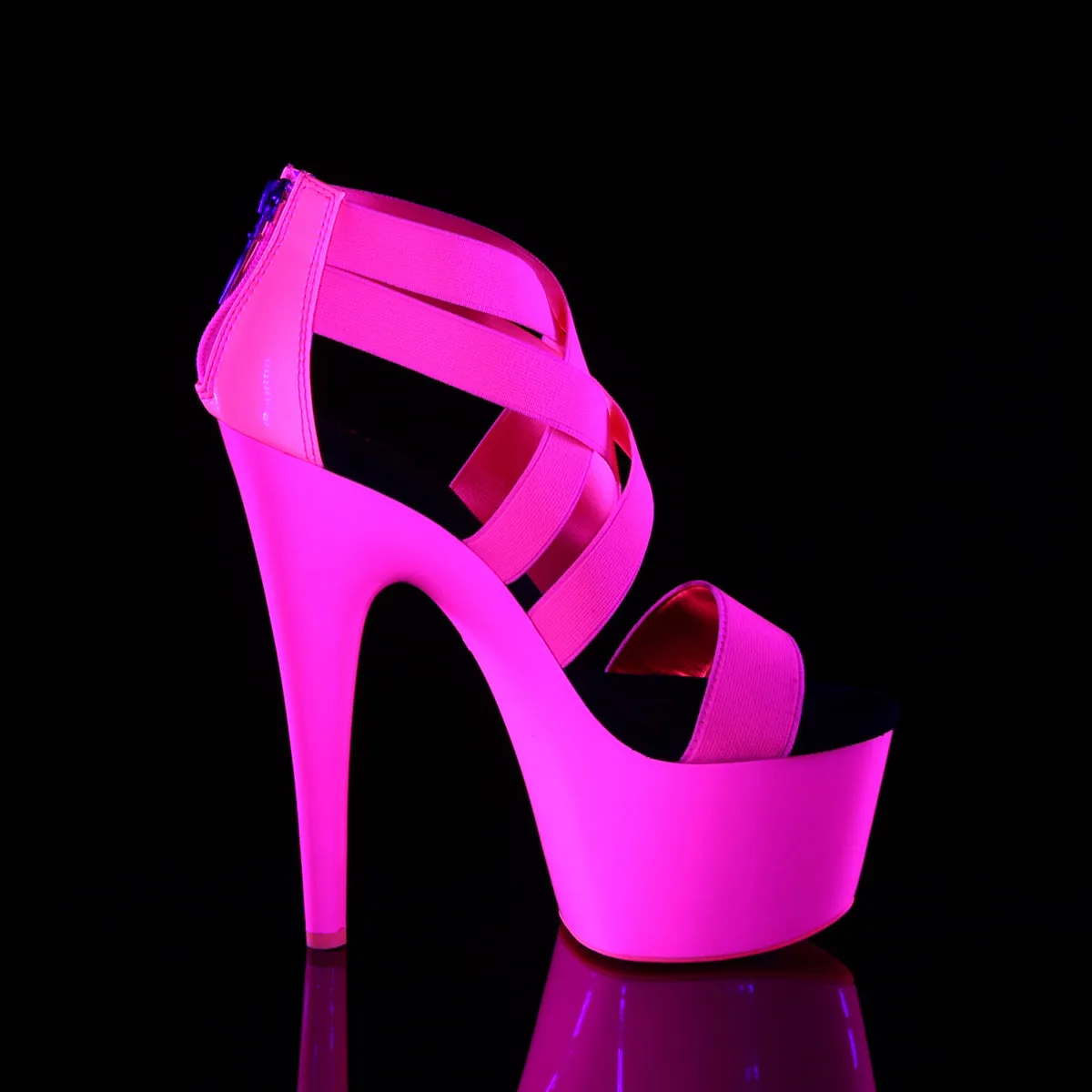 ADORE-769UVP Neon Pink Blacklight Strappy Platform Stripper Sandal