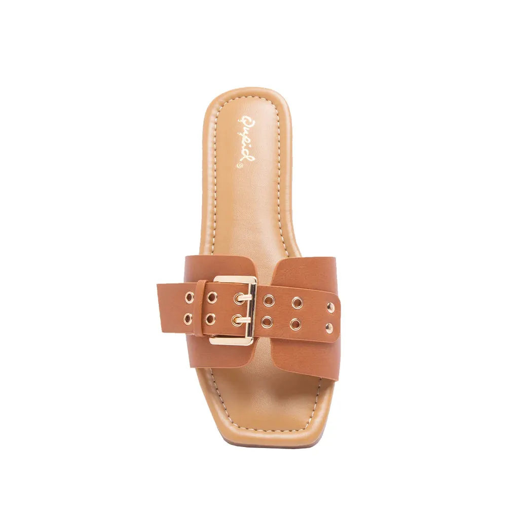 Afia Buckle On Band Slide- Camel