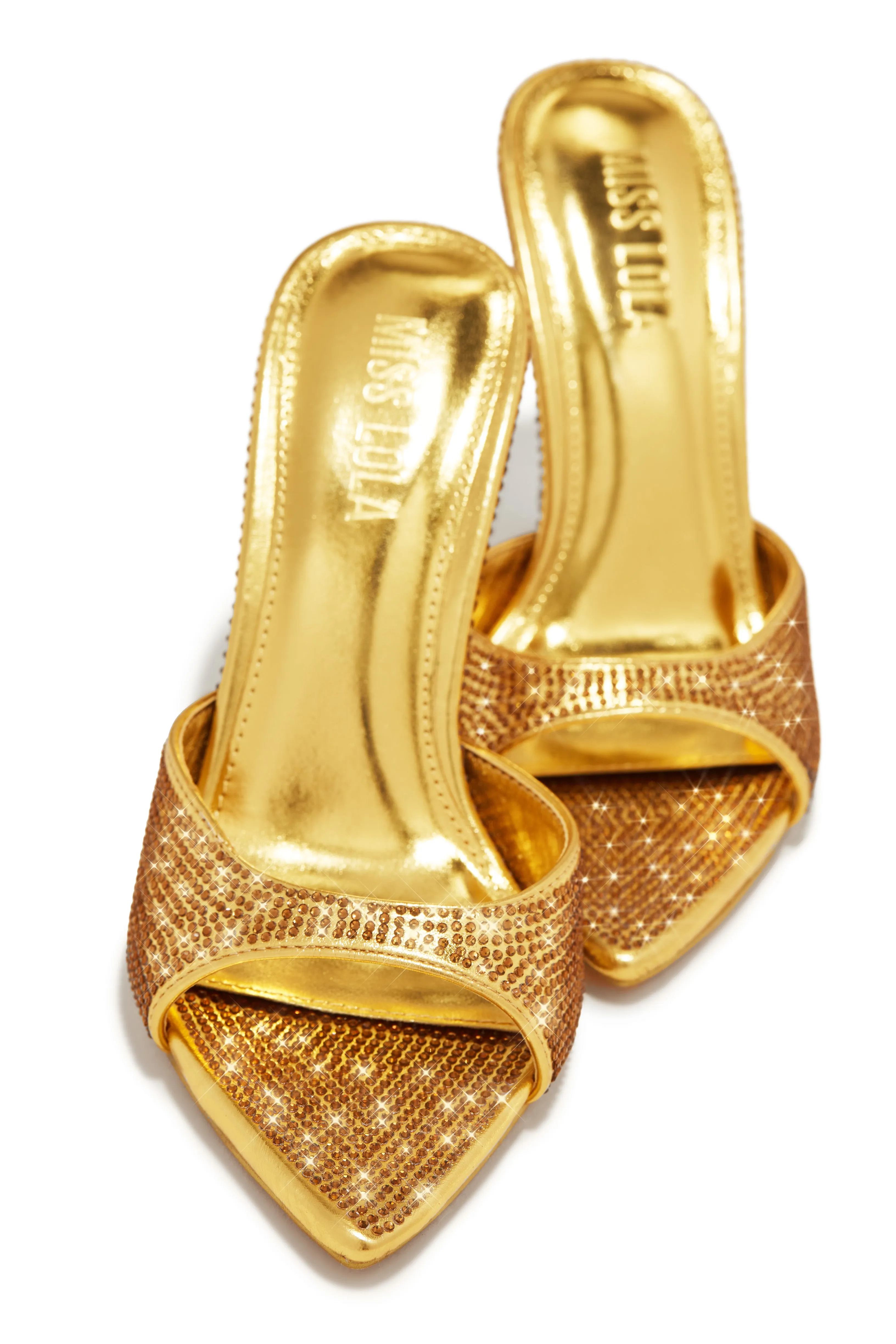 Amiah Embellished High Heel Mules - Gold