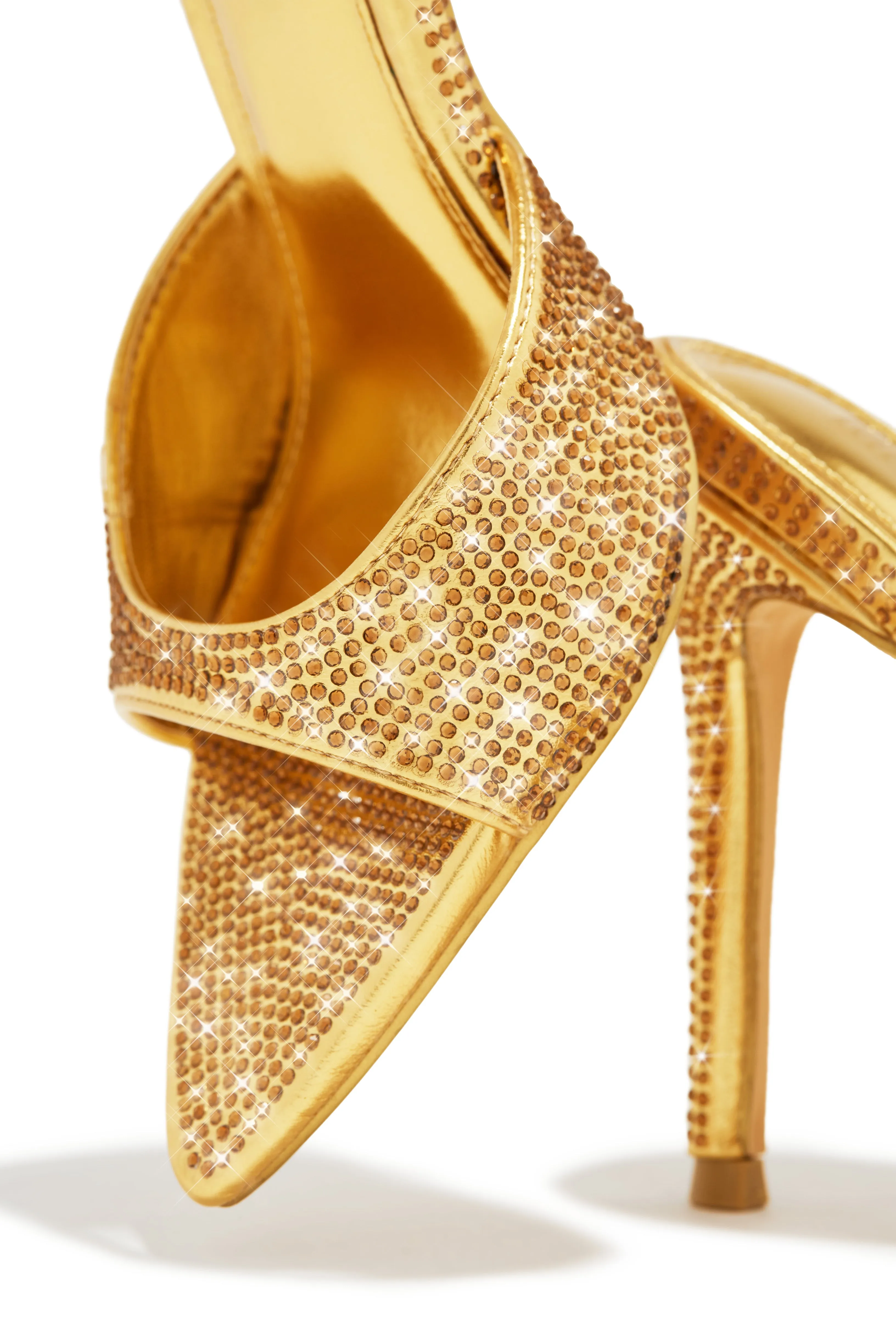 Amiah Embellished High Heel Mules - Gold