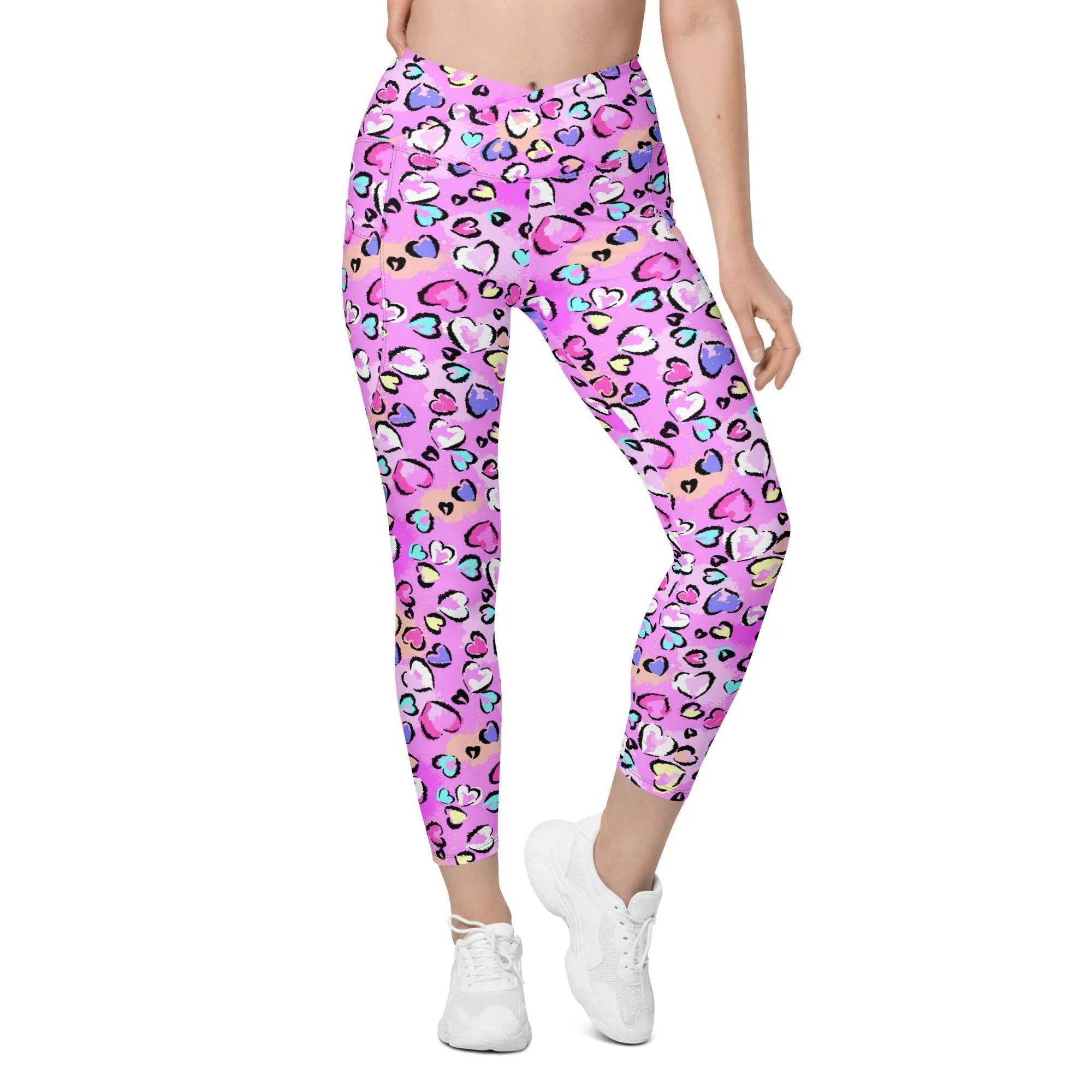 Artsy Heart Crossover Leggings With Pockets