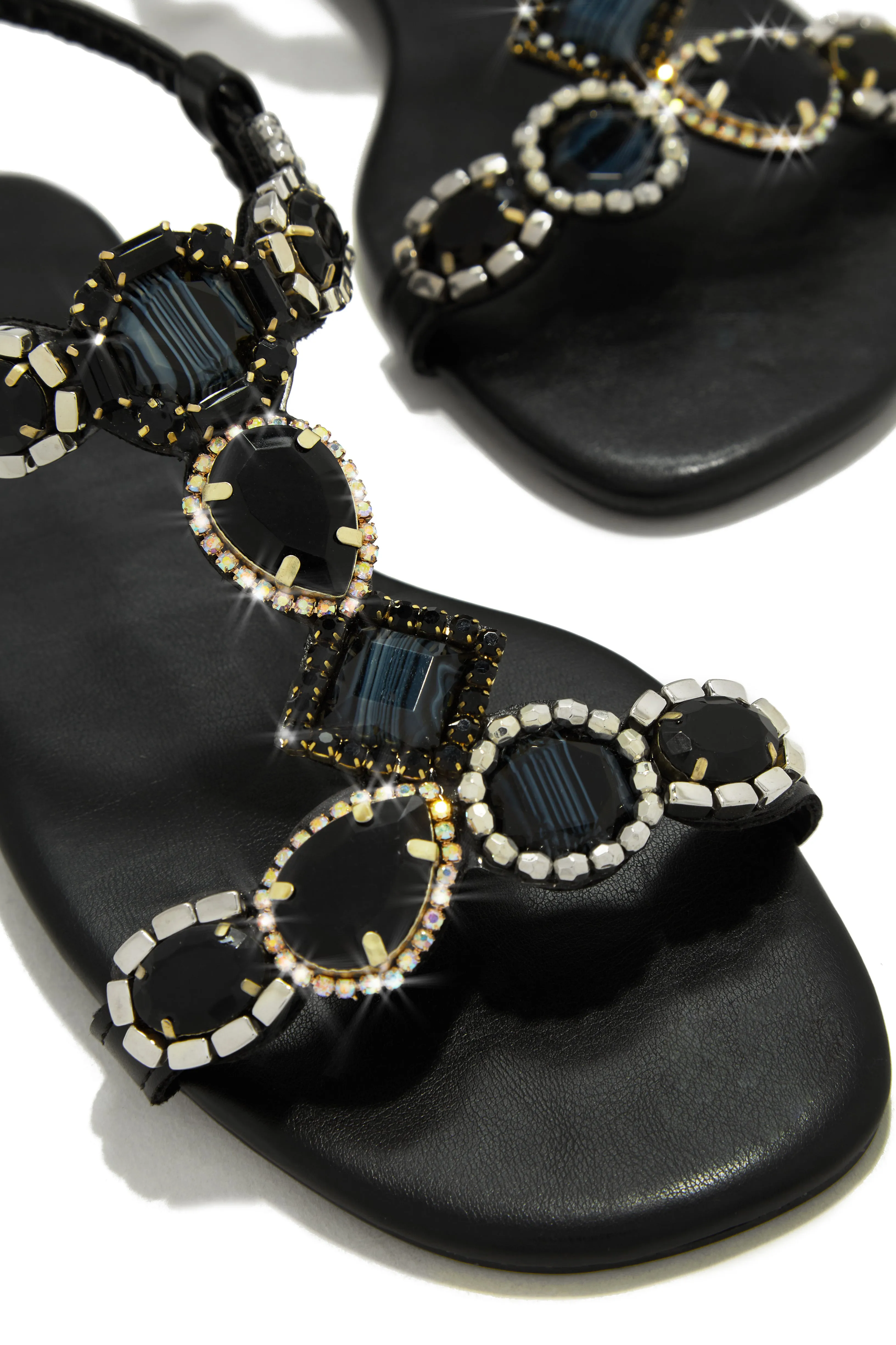 Aruba Sunset Stone Embellished Sandals - Black