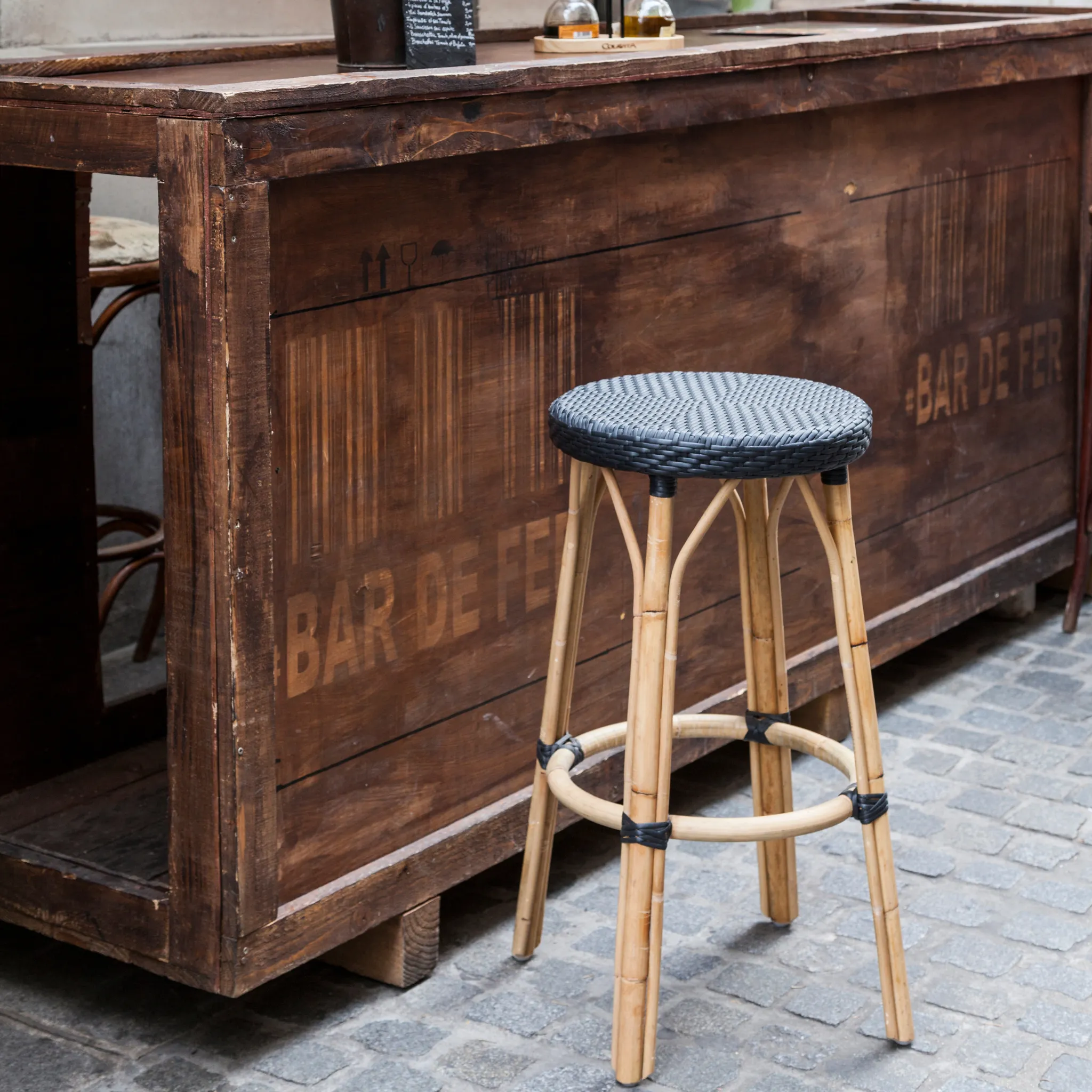 Backless Bistro Style Woven Bar Stool