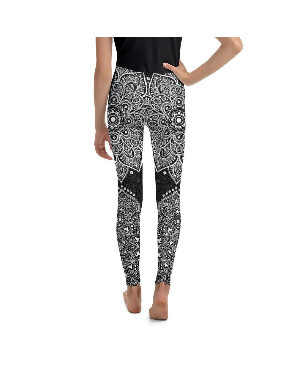 B&W Mandala Youth Leggings