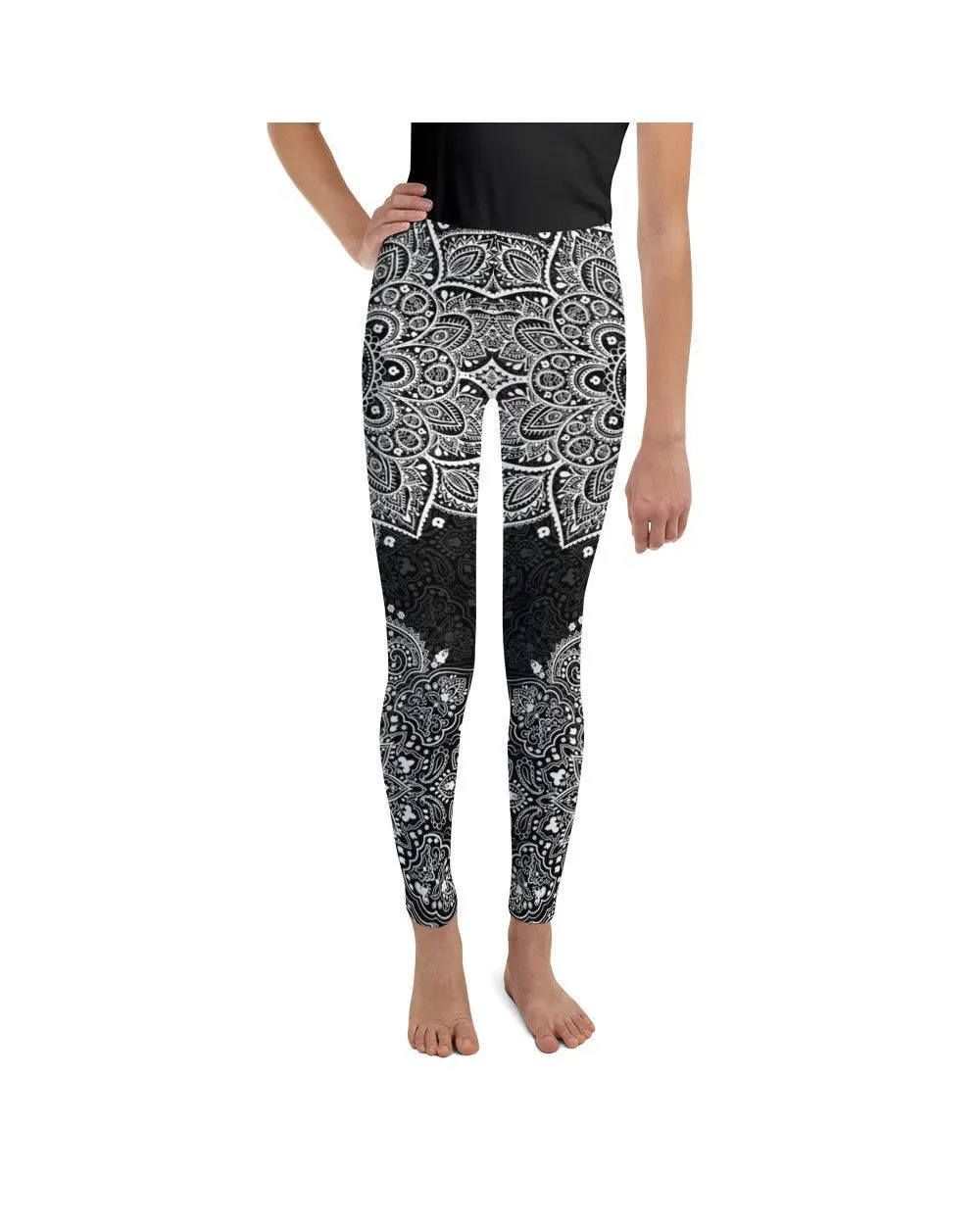 B&W Mandala Youth Leggings