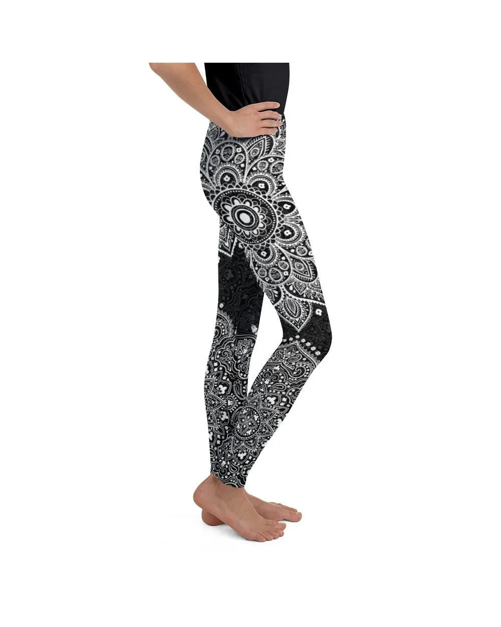 B&W Mandala Youth Leggings