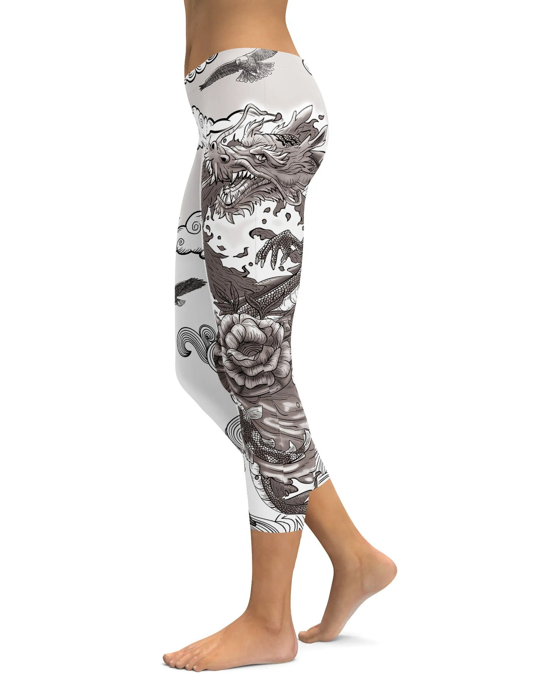 B&W Tattooed Dragon Capris