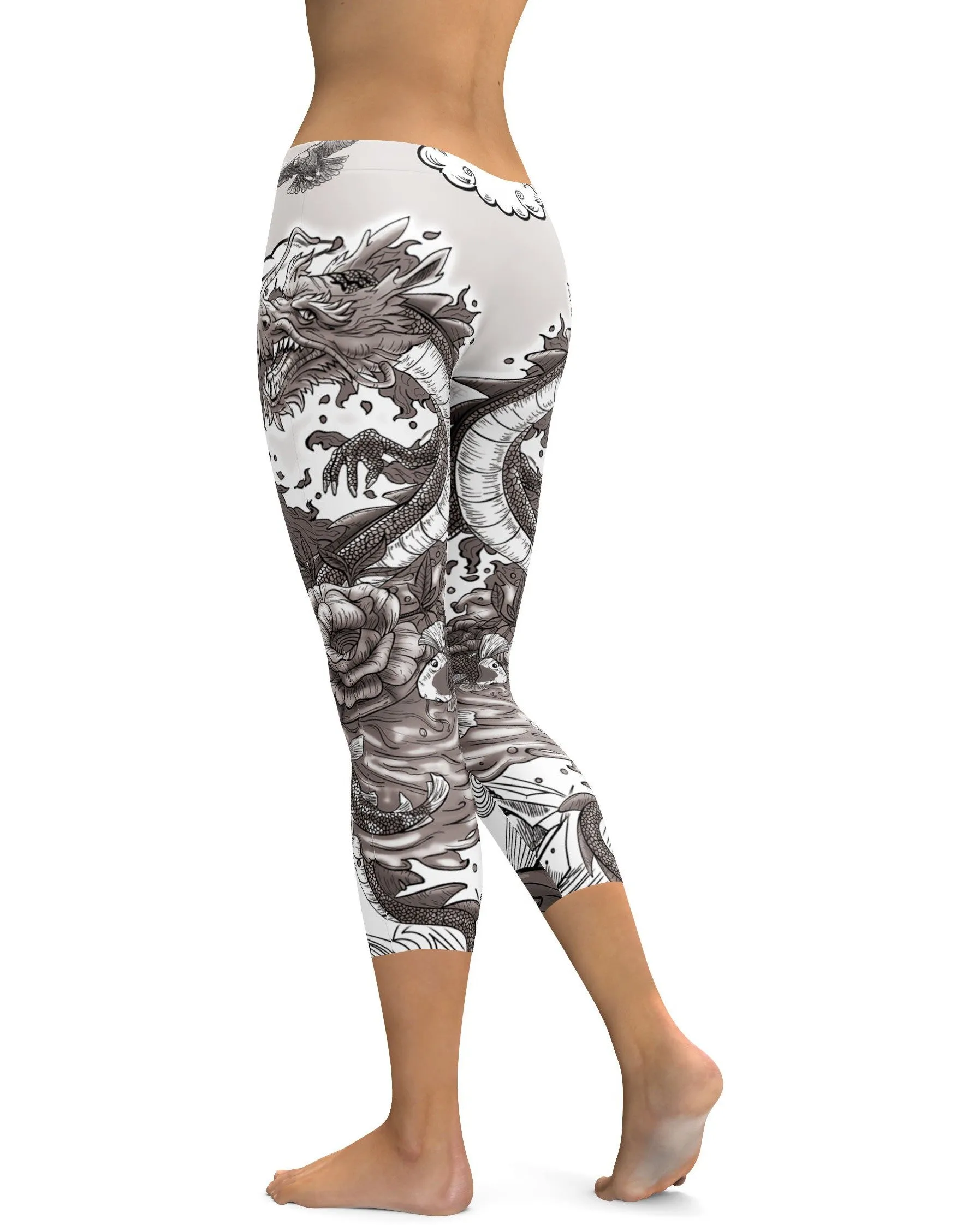 B&W Tattooed Dragon Capris