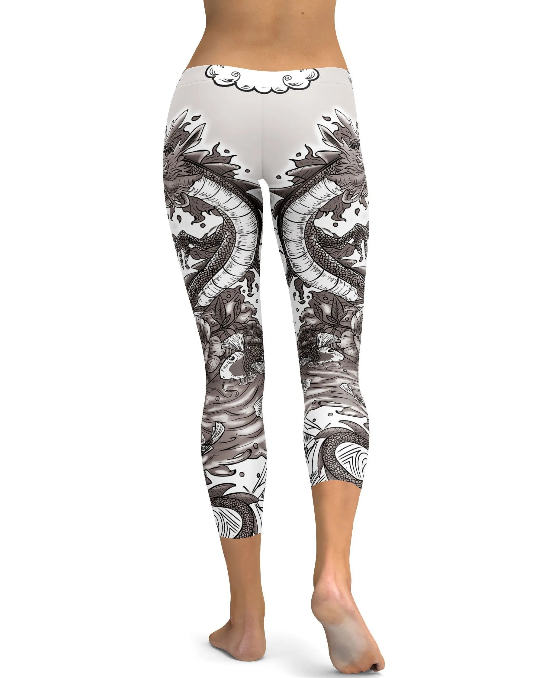 B&W Tattooed Dragon Capris