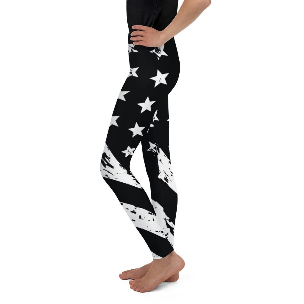 Black & White American Flag Youth Leggings