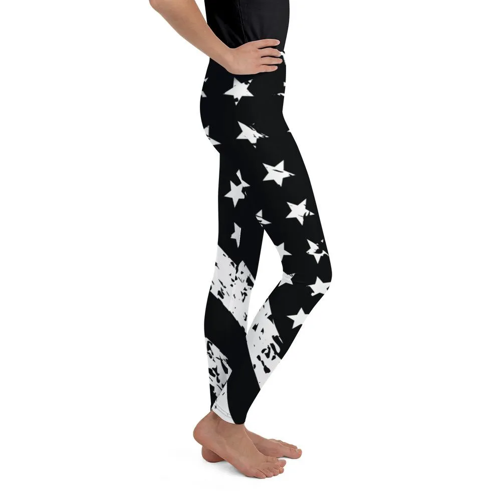 Black & White American Flag Youth Leggings