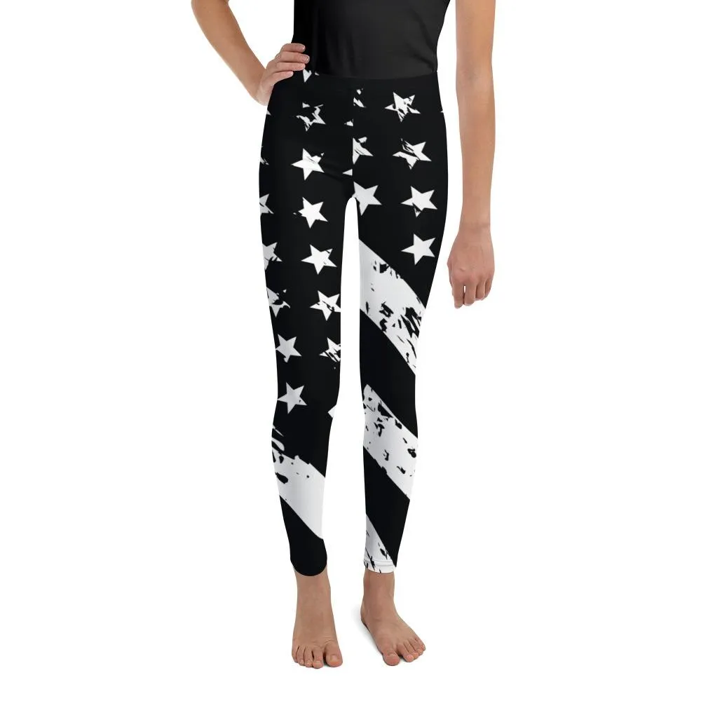 Black & White American Flag Youth Leggings