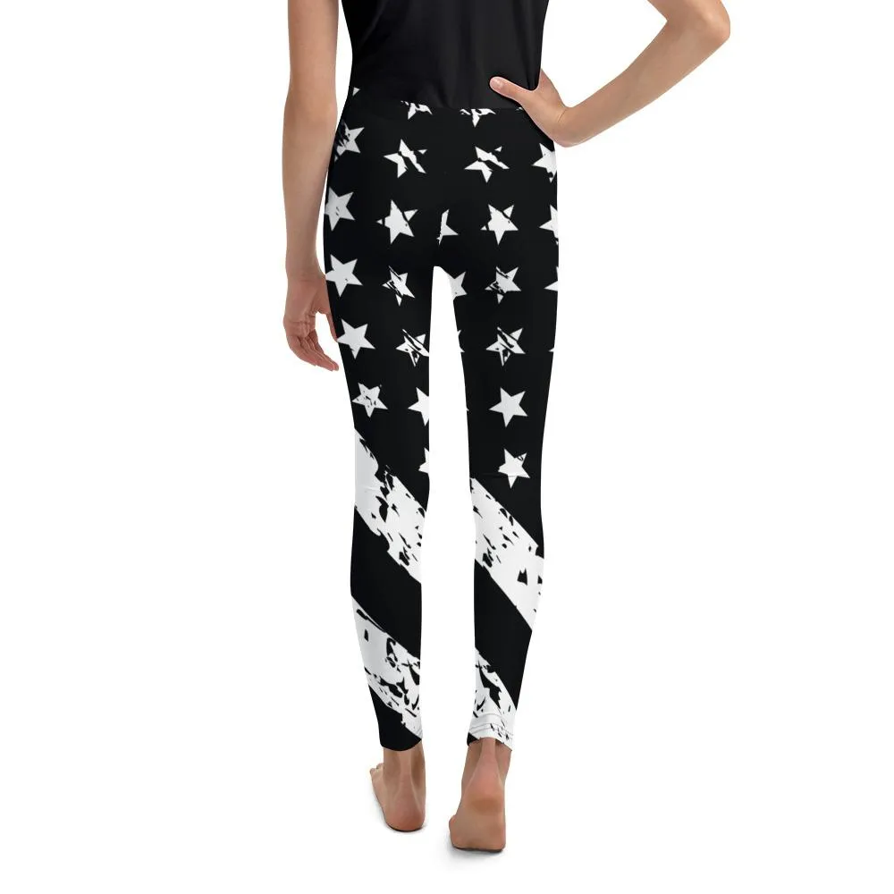 Black & White American Flag Youth Leggings