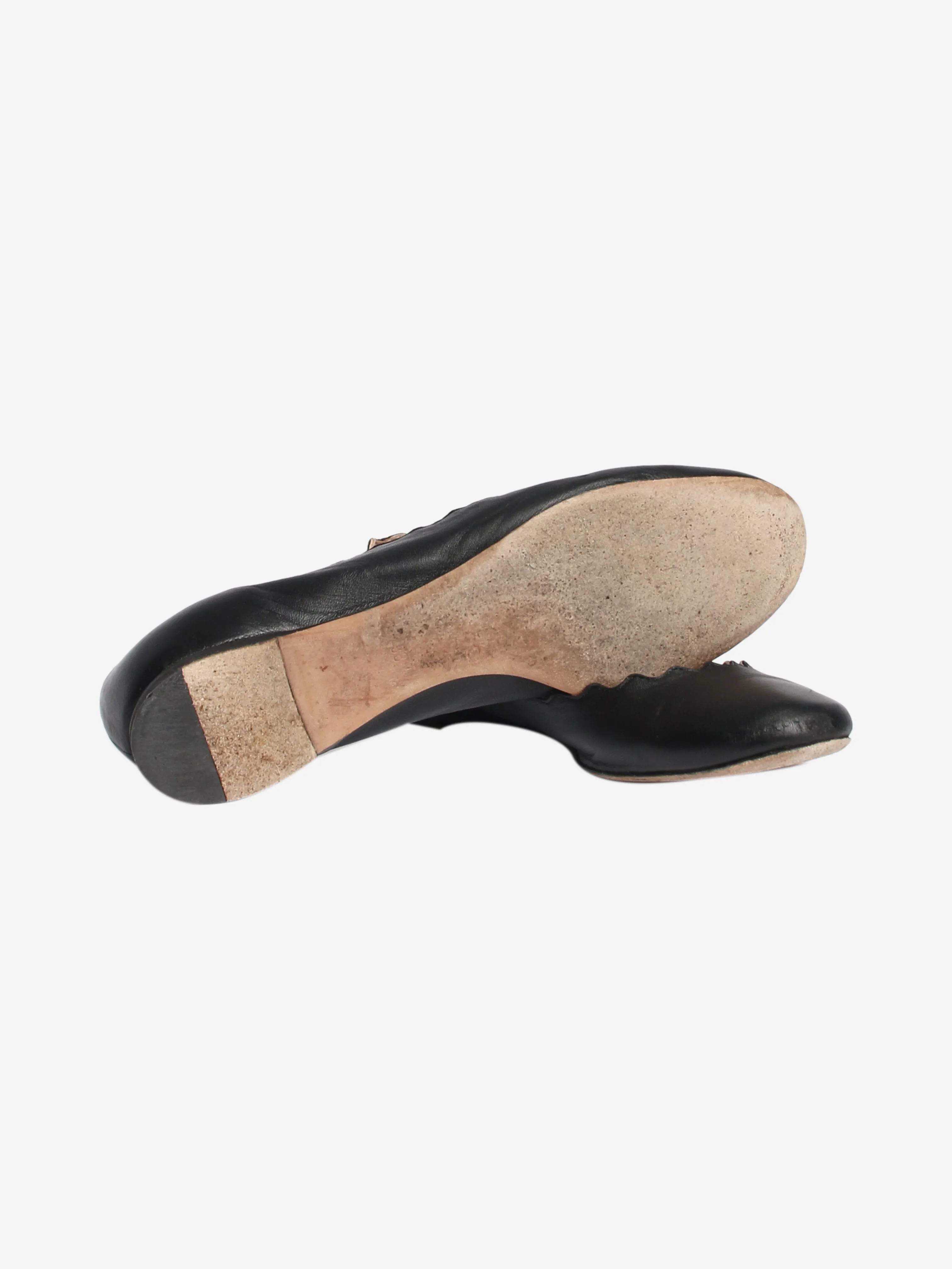 Black scallop-trimmed flat shoes - size EU 38