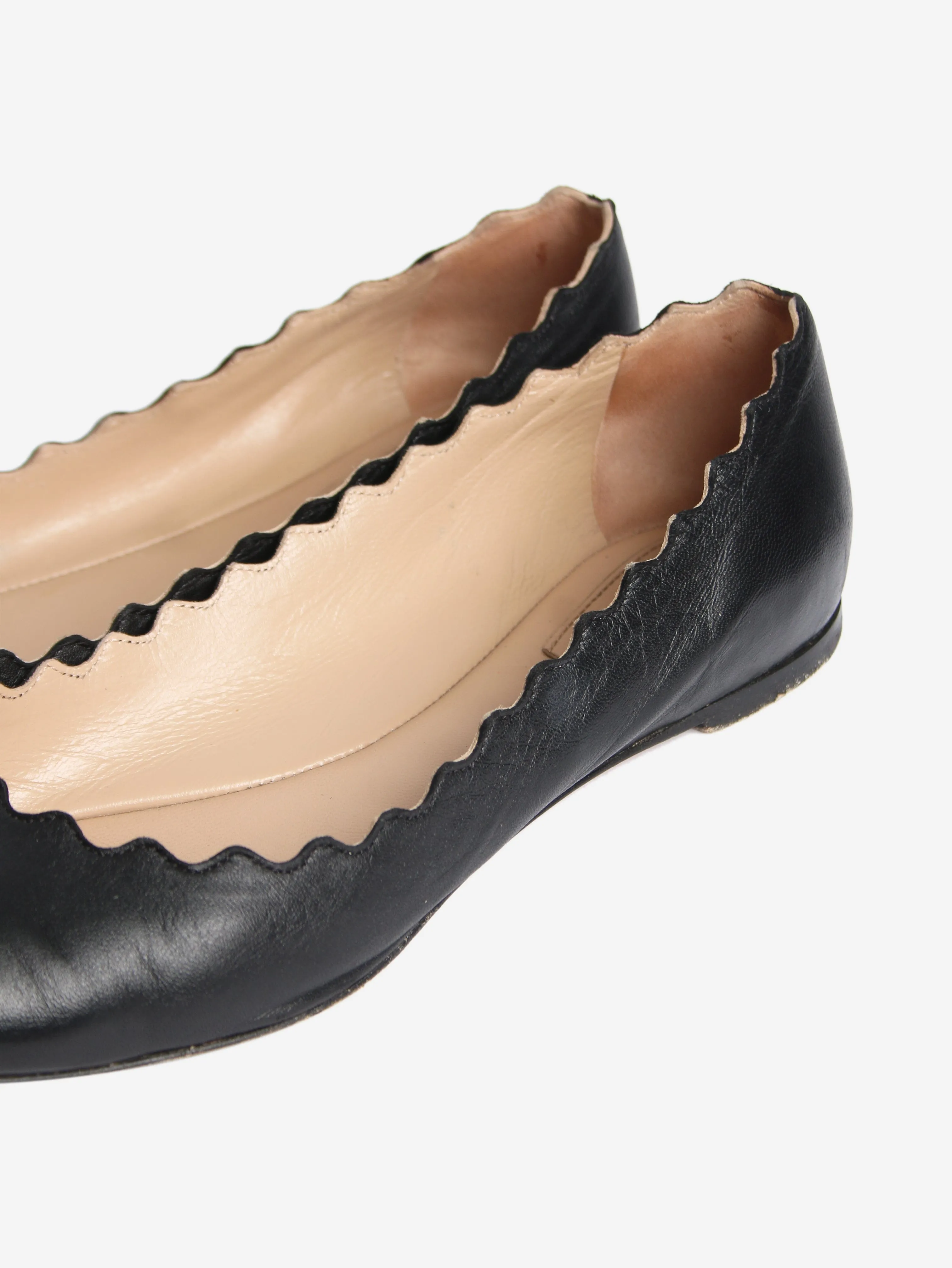 Black scallop-trimmed flat shoes - size EU 38