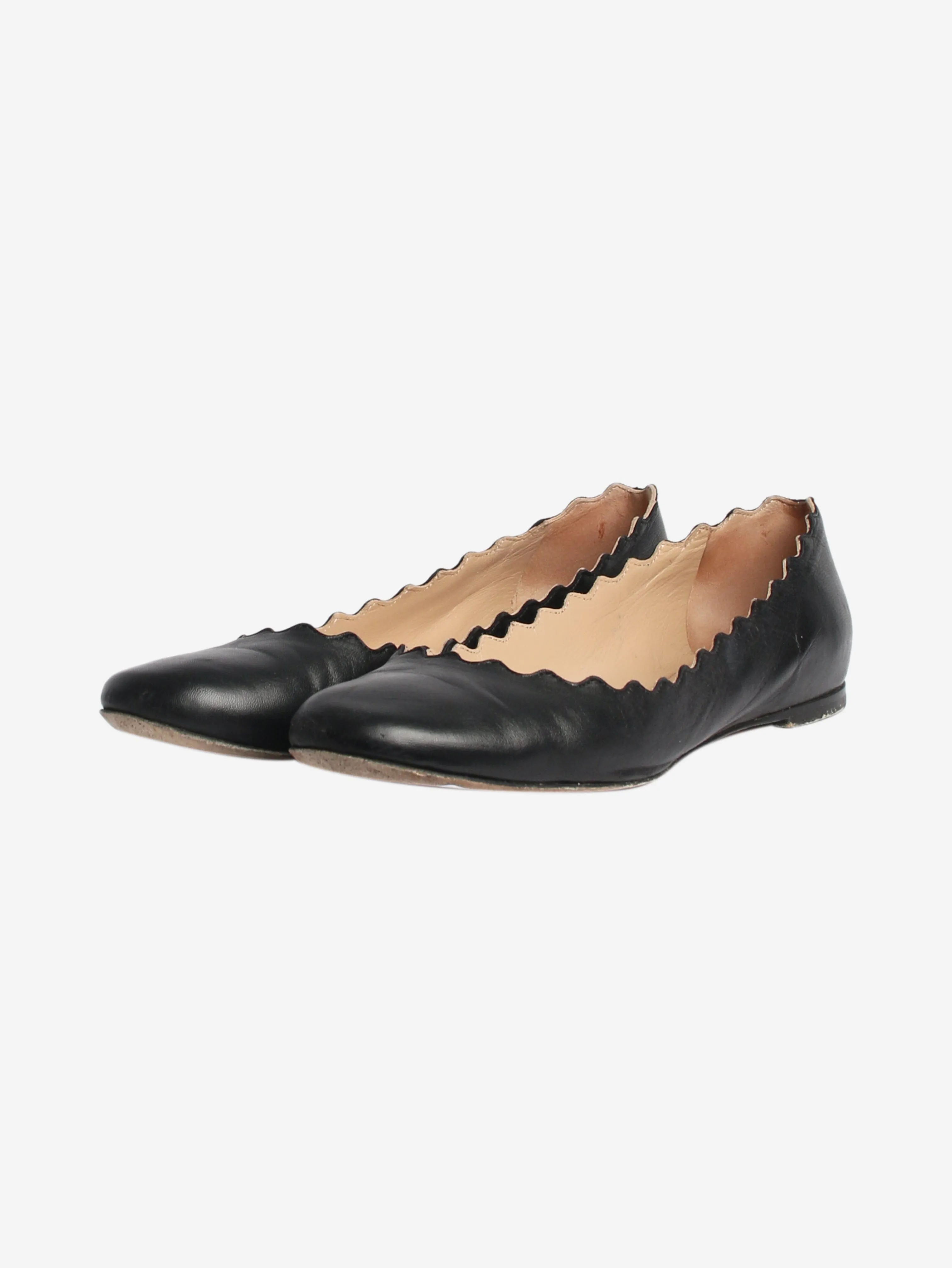 Black scallop-trimmed flat shoes - size EU 38