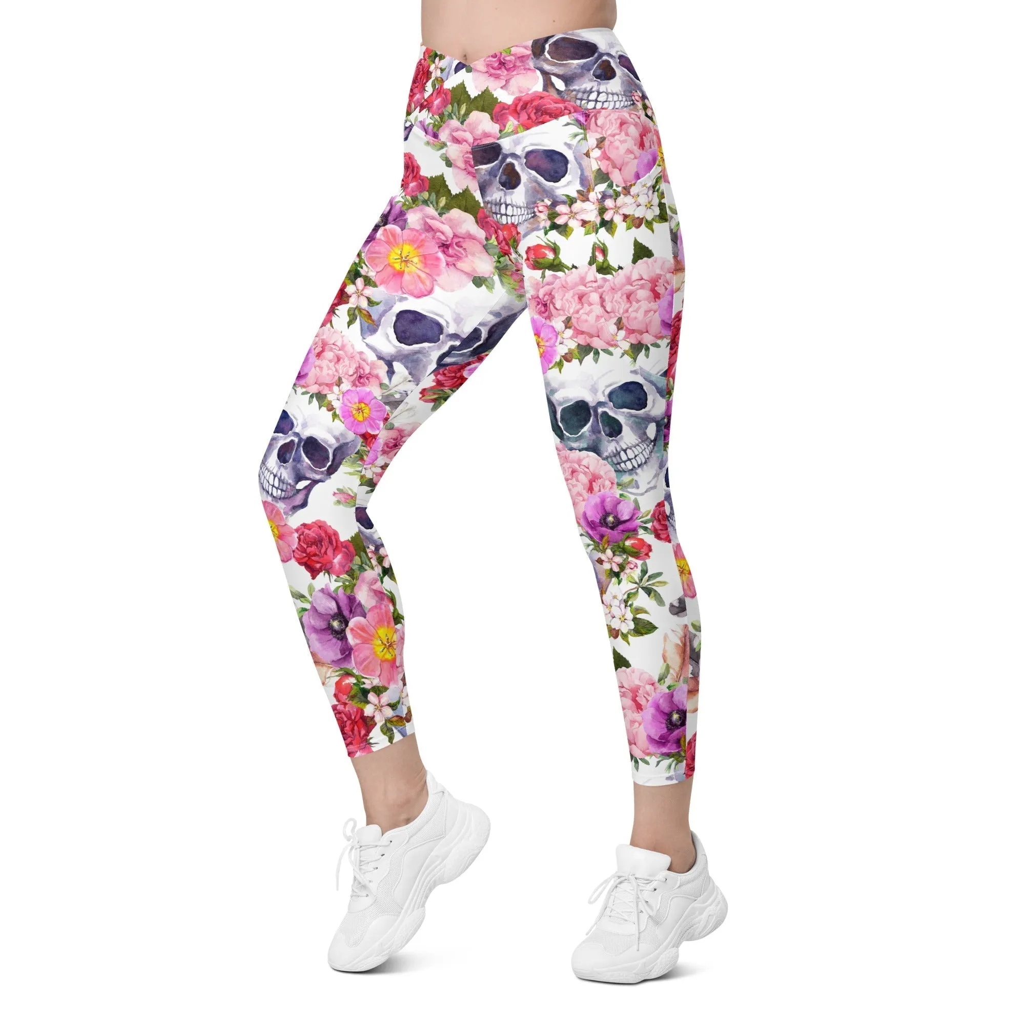 Boho Skull Crossover Leggings With Pockets