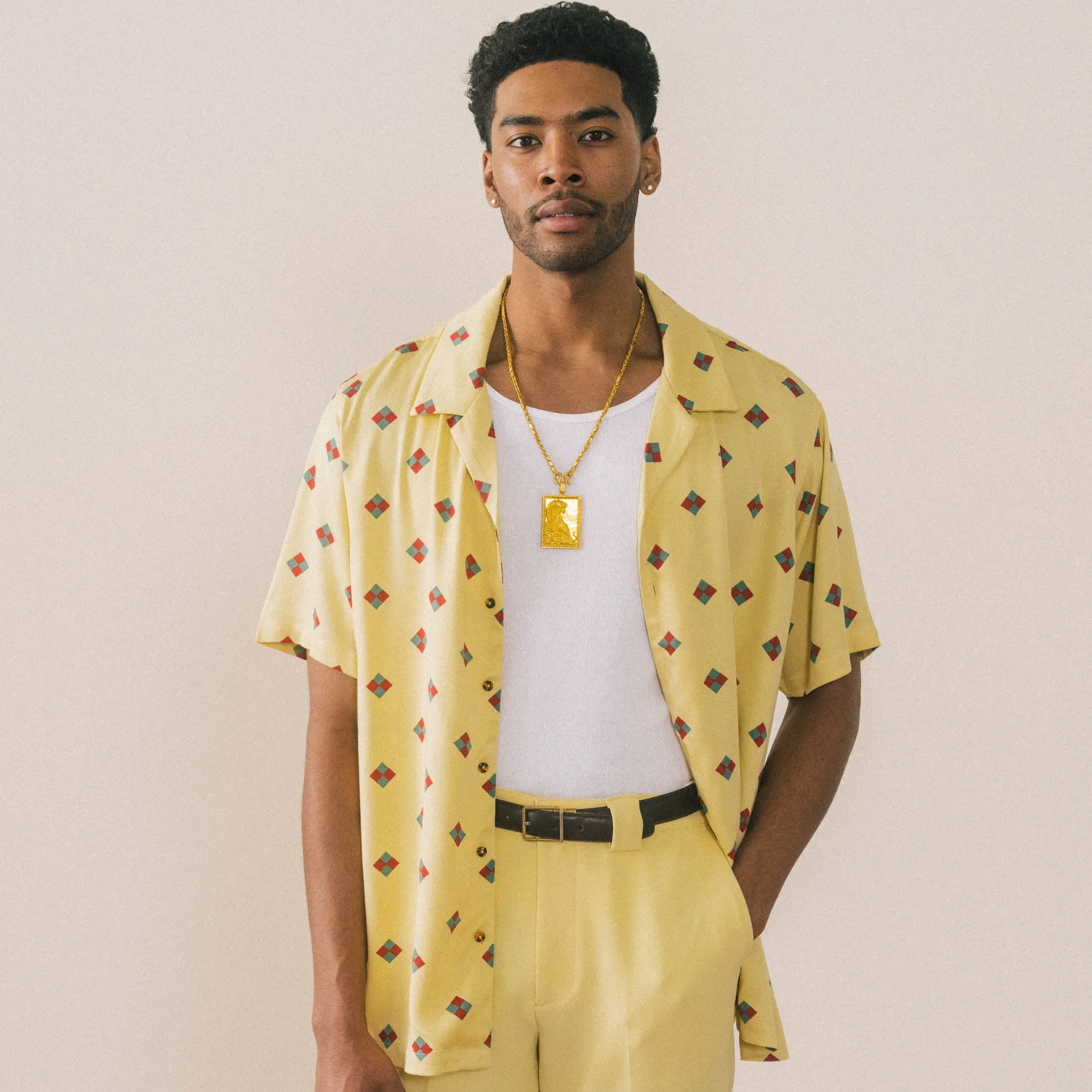 Diamonds Button Up - Yellow