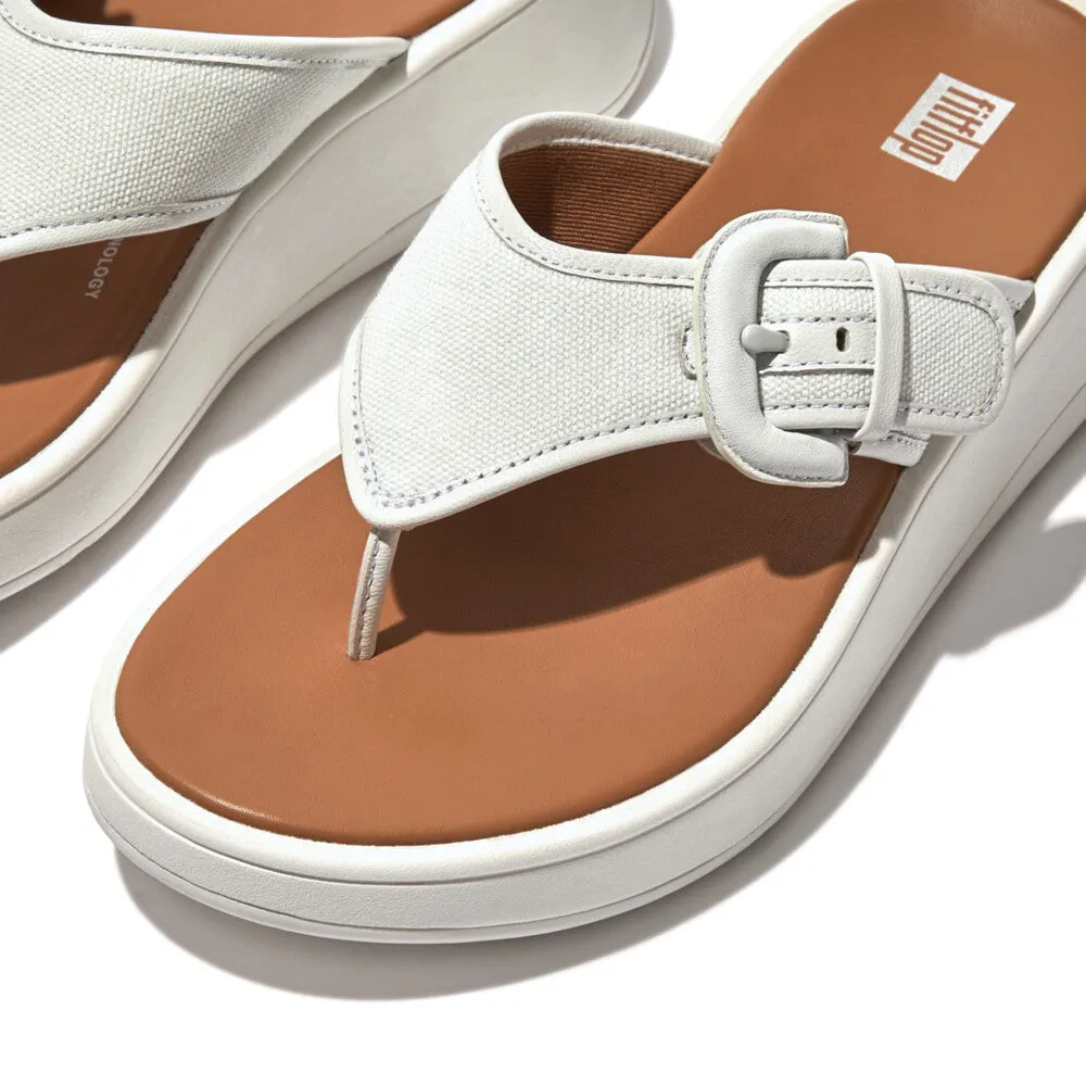 FitFlop F-Mode Flatform Buckle Canvas Sandals - Seafoam Blue