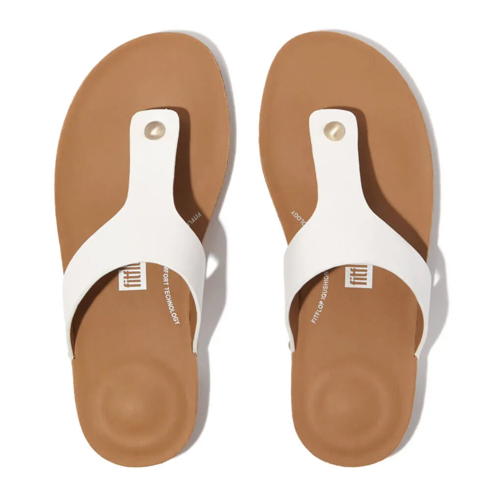 FitFlop Iqushion Leather Toe-Post Sandals - Urban White