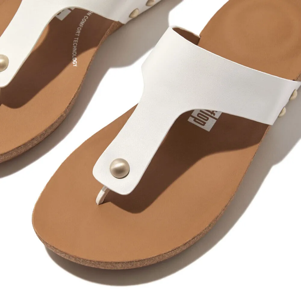 FitFlop Iqushion Leather Toe-Post Sandals - Urban White