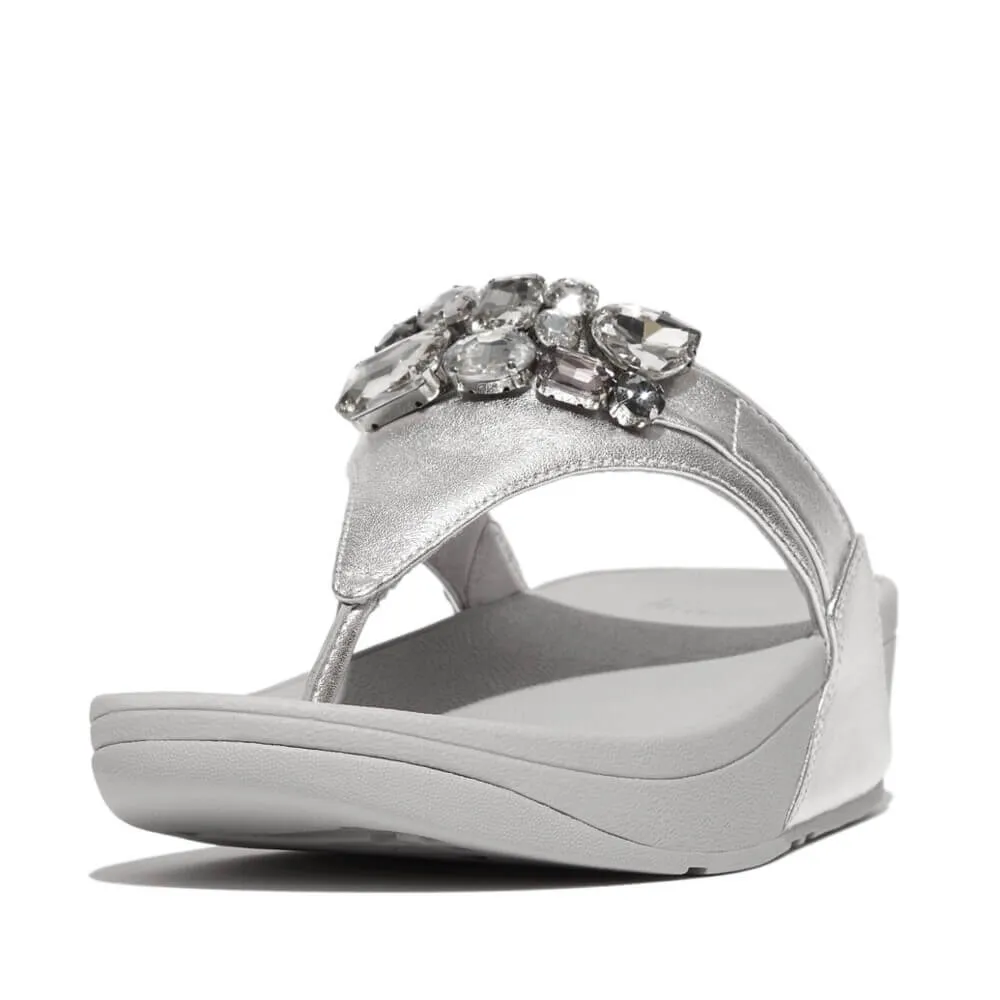 FitFlop Lulu Jewel-Deluxe Metallic-Leather Toe-Thongs Sandals - Silver