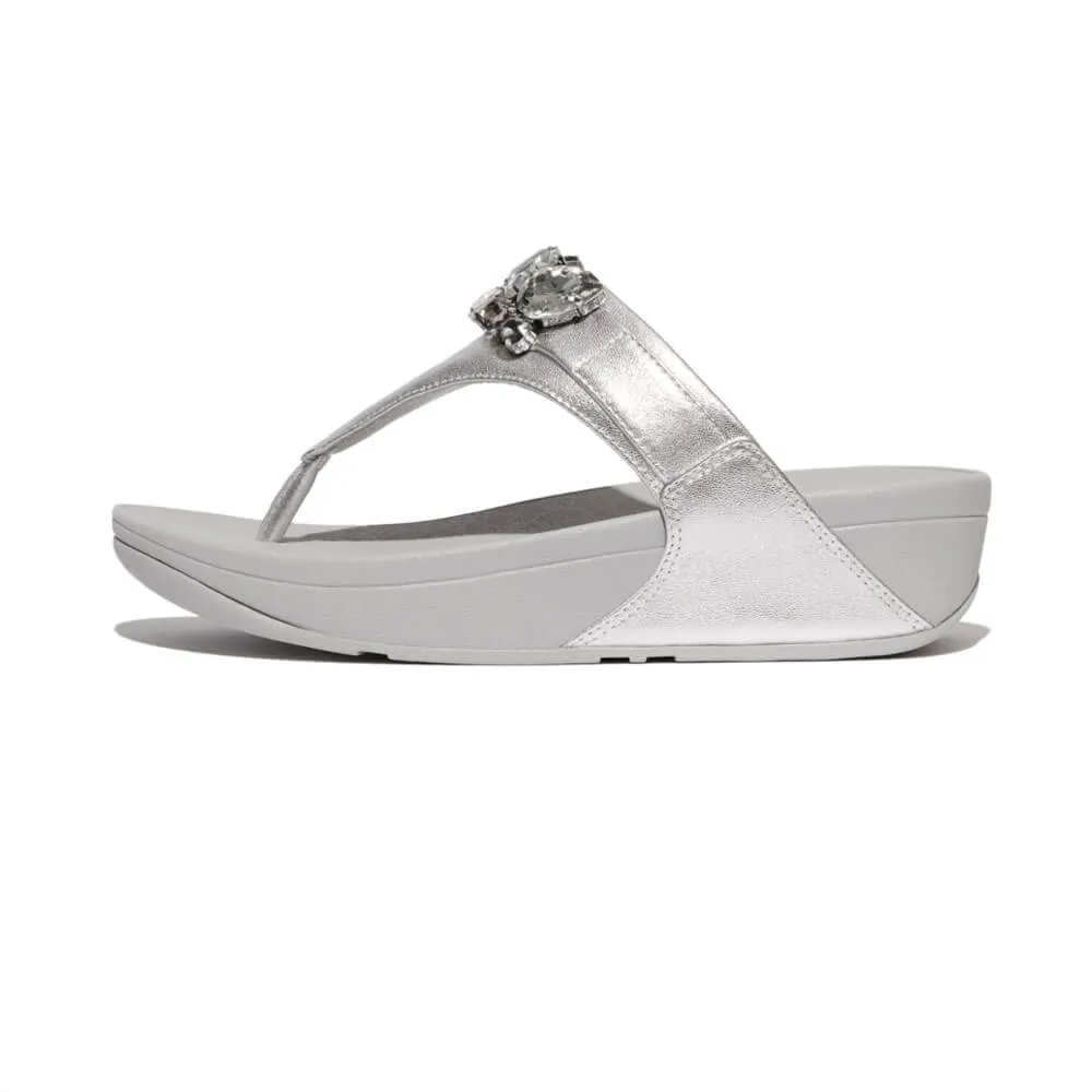 FitFlop Lulu Jewel-Deluxe Metallic-Leather Toe-Thongs Sandals - Silver