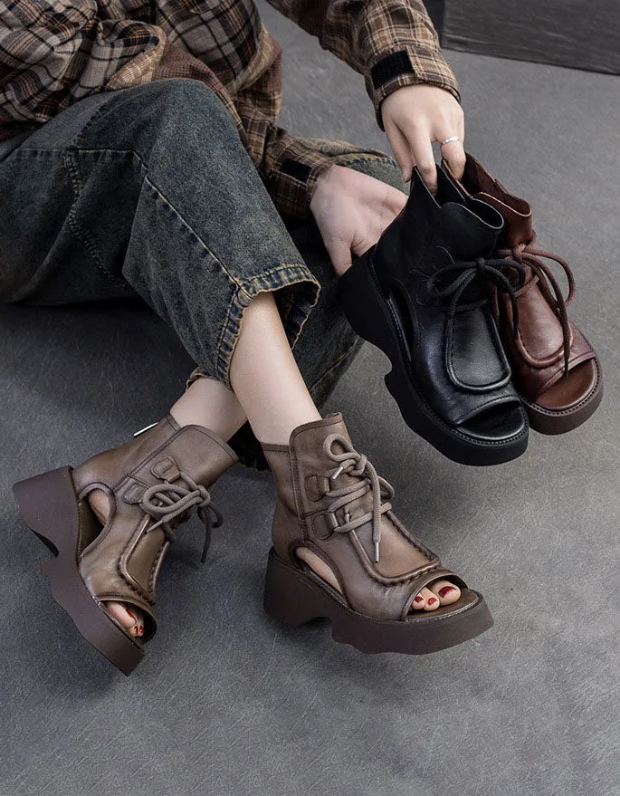 Front Lace Open Toe Platform Sandals Boots