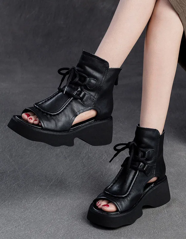 Front Lace Open Toe Platform Sandals Boots