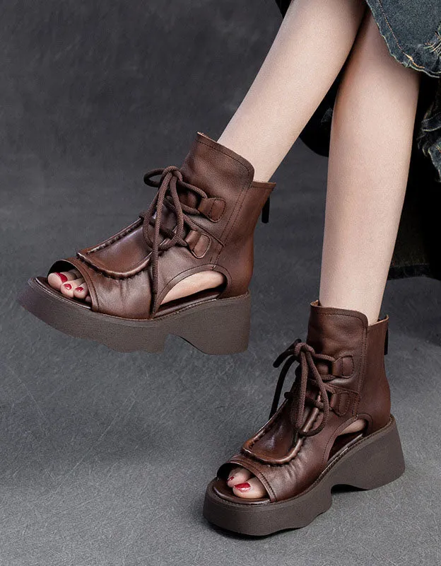 Front Lace Open Toe Platform Sandals Boots