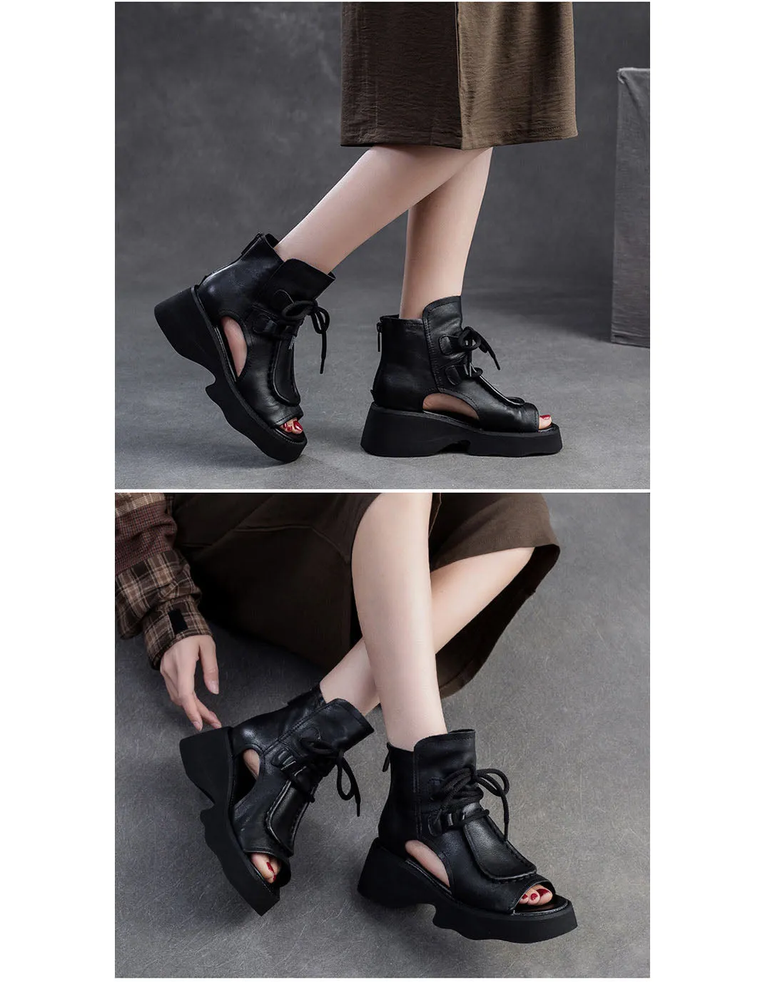 Front Lace Open Toe Platform Sandals Boots