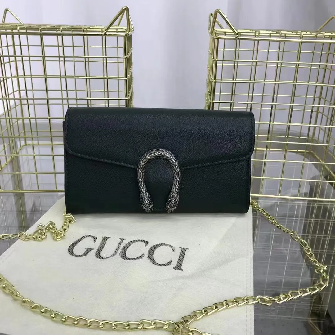 Gucci Women's Cross Body Bag - Authentic Design with Logo, Long Chain (Black)