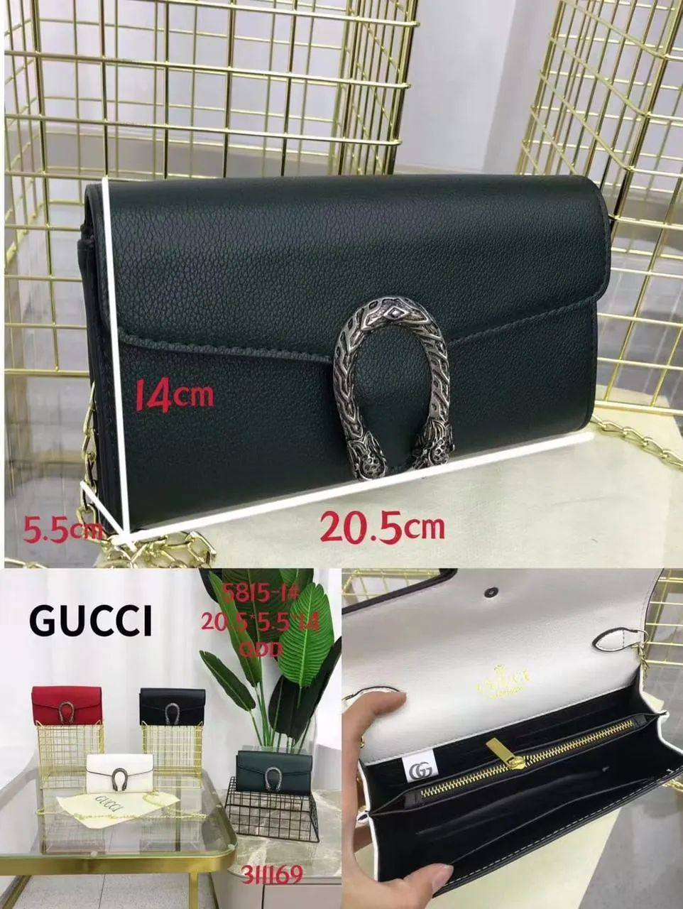 Gucci Women's Cross Body Bag - Authentic Design with Logo, Long Chain (Black)