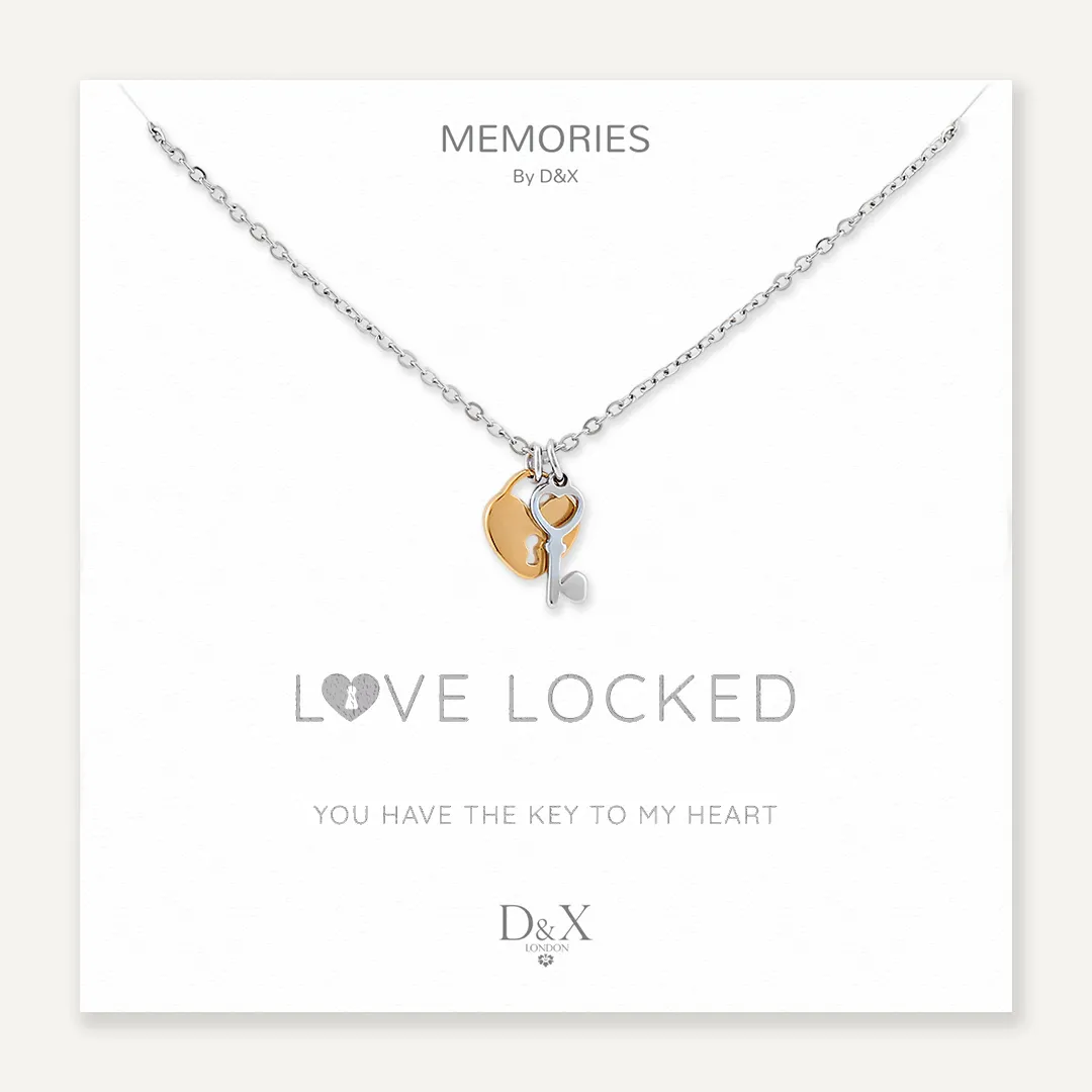 Memories: "LOVE LOCKED" | Lock and Key Necklace | White Gold & 18K Gold-Plated