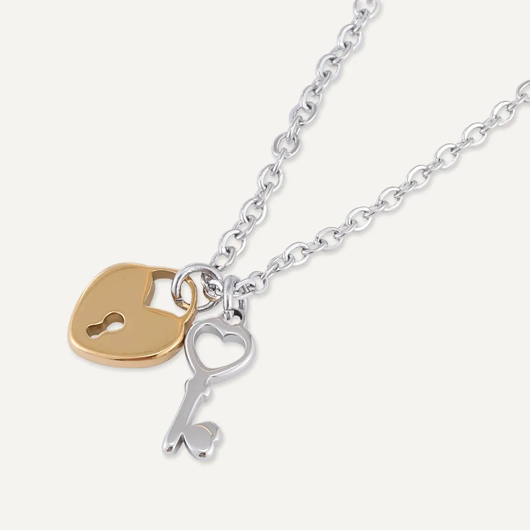 Memories: "LOVE LOCKED" | Lock and Key Necklace | White Gold & 18K Gold-Plated