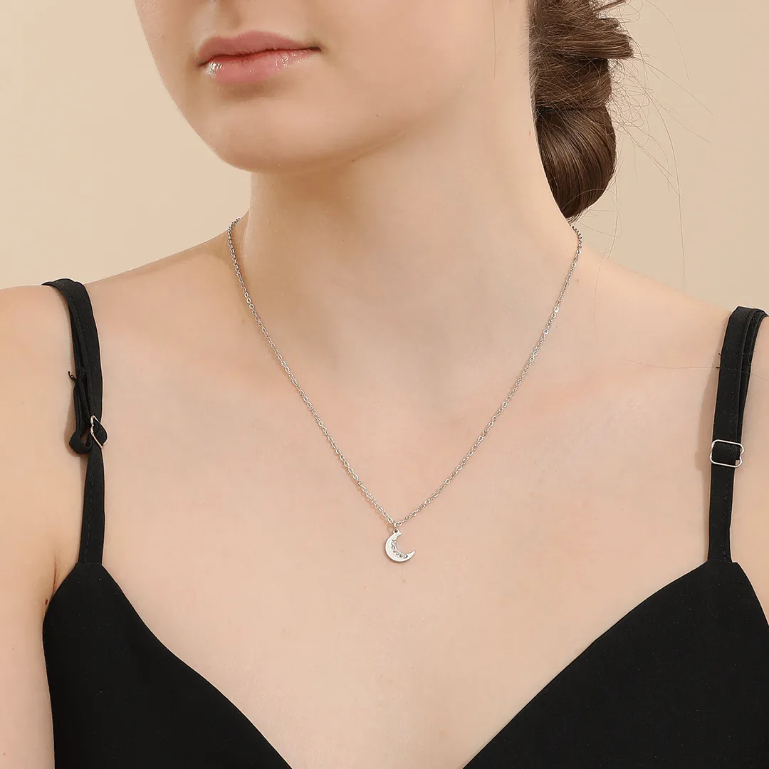 Memories: "MOONSTRUCK" | Moon Necklace | White Gold-Plated