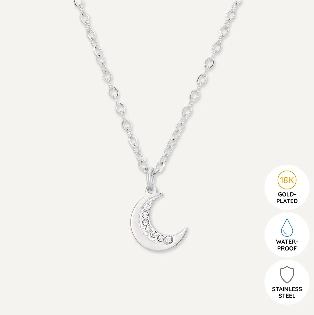 Memories: "MOONSTRUCK" | Moon Necklace | White Gold-Plated