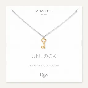 Memories: "UNLOCK" | Lock Key Necklace | White Gold & 18K Gold-Plated