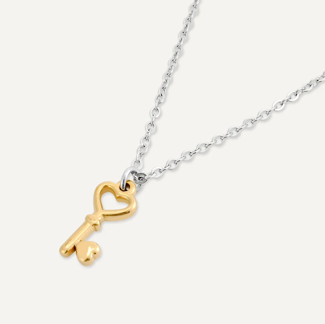 Memories: "UNLOCK" | Lock Key Necklace | White Gold & 18K Gold-Plated