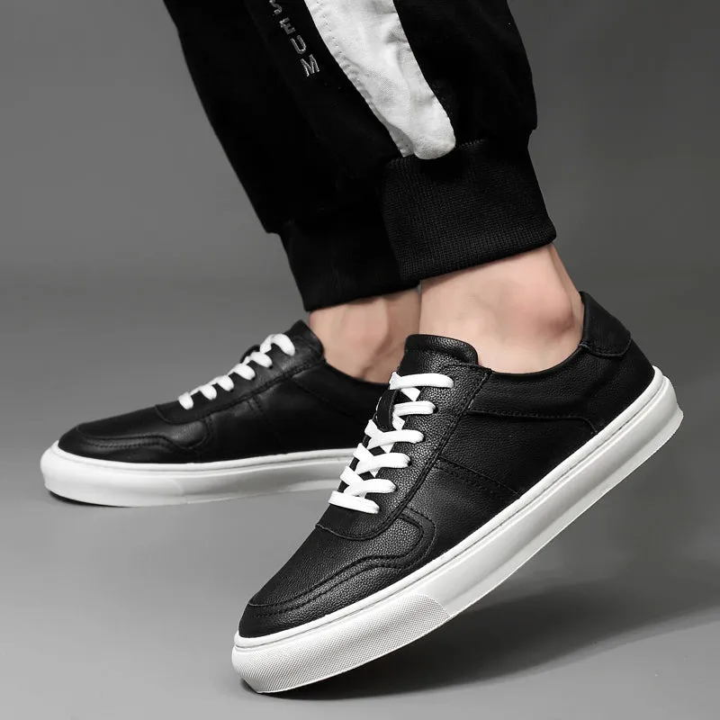 Men's Genuine Leather Casual Shoes Classic Fashion Male Lace up Flat White Black Fashion Sneakers  New Men Loafers