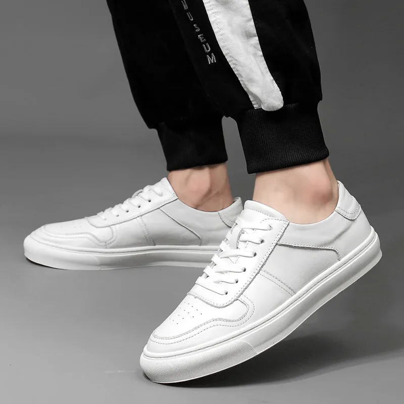 Men's Genuine Leather Casual Shoes Classic Fashion Male Lace up Flat White Black Fashion Sneakers  New Men Loafers