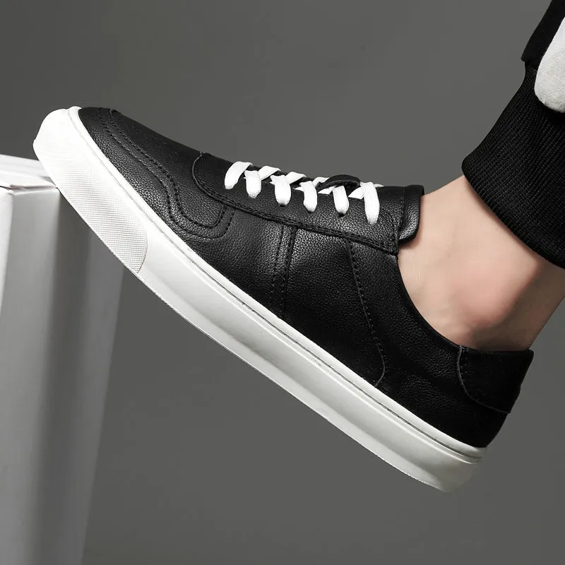 Men's Genuine Leather Casual Shoes Classic Fashion Male Lace up Flat White Black Fashion Sneakers  New Men Loafers