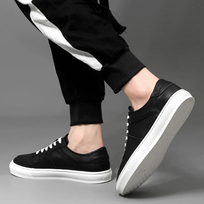 Men's Genuine Leather Casual Shoes Classic Fashion Male Lace up Flat White Black Fashion Sneakers  New Men Loafers