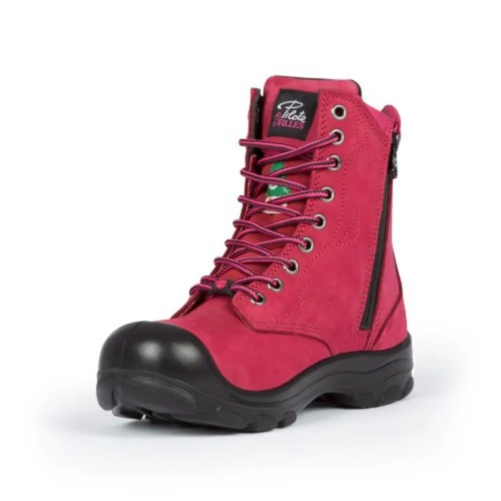 P&F S558 Women's 8" Steel Toe Work Boot With Side Zip - RED