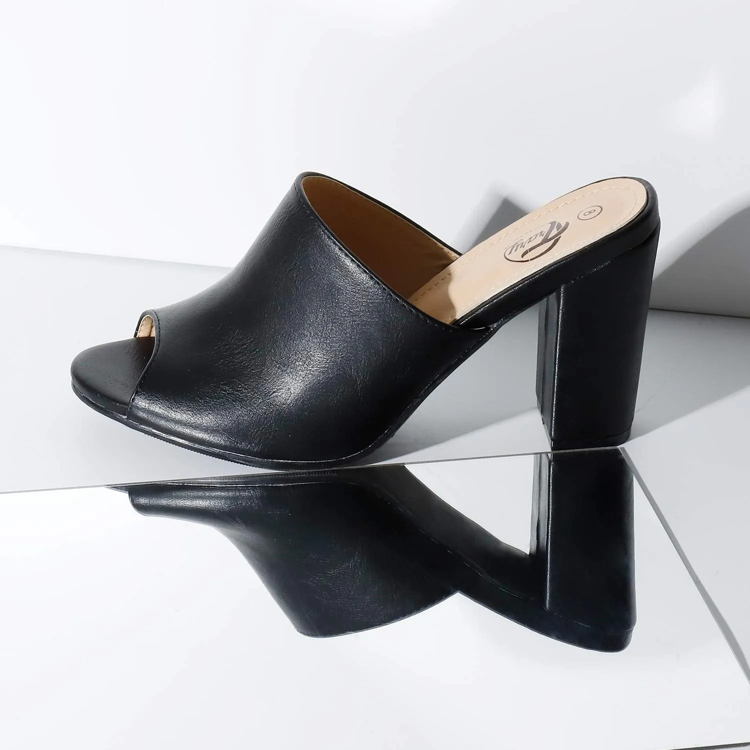 Peep Toe Chunky Heel Mules