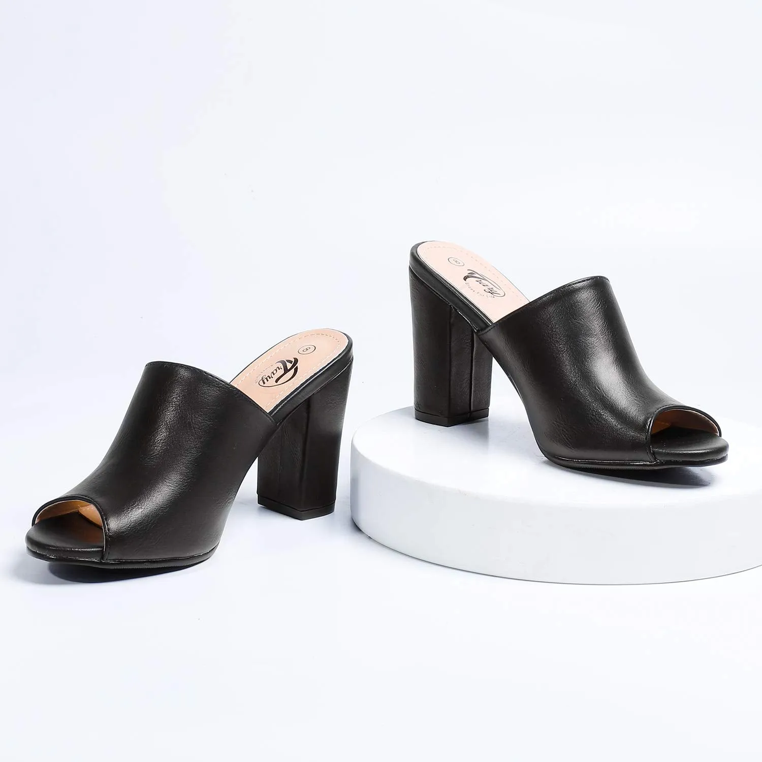 Peep Toe Chunky Heel Mules