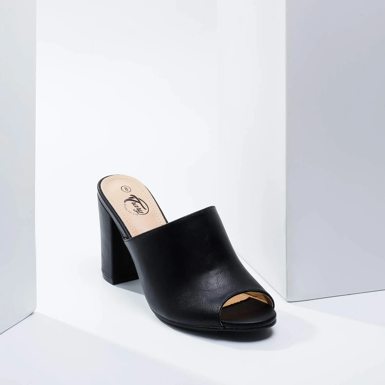 Peep Toe Chunky Heel Mules