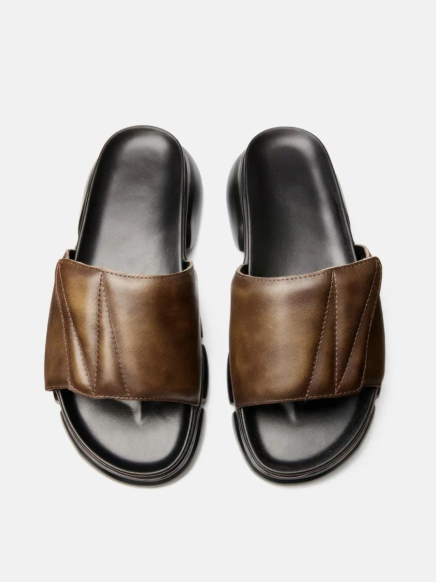 Retro Style Cowhide Upper Slippers