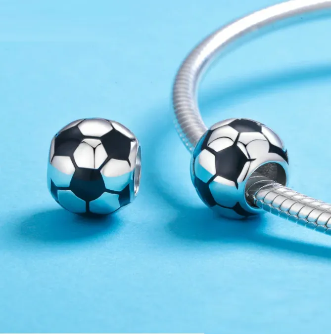 Shiny Soccer Ball Bead Charm 925 Sterling Silver