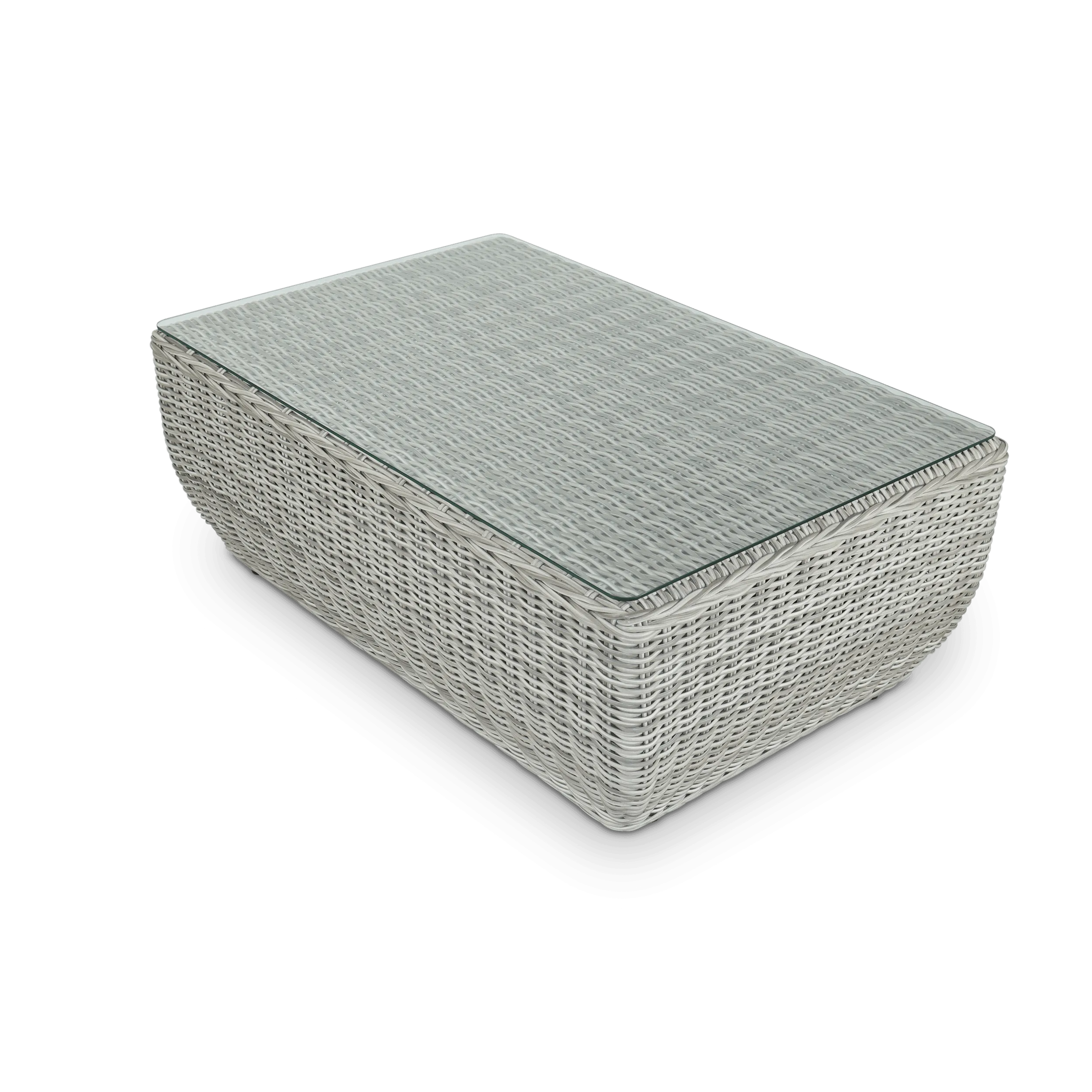 Sienna Outdoor Wicker Coffee Table in Kubu Grey Synthetic Viro Rattan and Glass Top